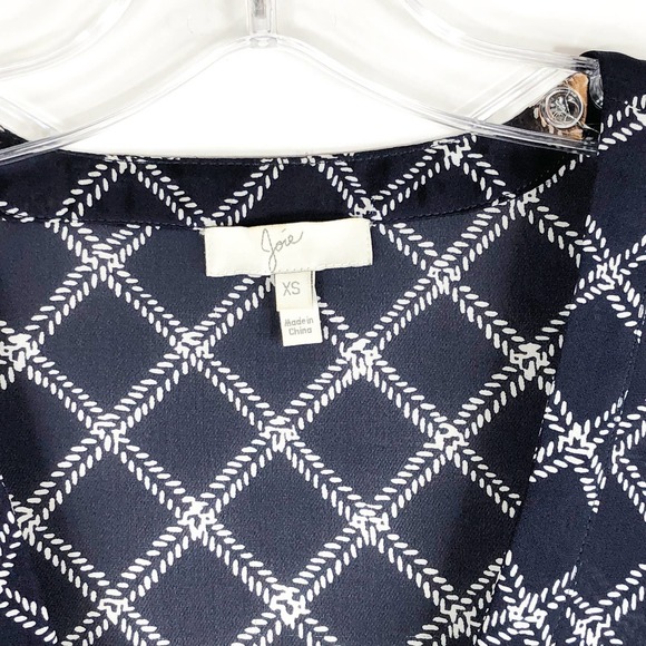 Joie XS Top Blue White Checkered Blouse Silk Boho‎ Peasant Chiffon Navy 367 - Picture 6 of 7